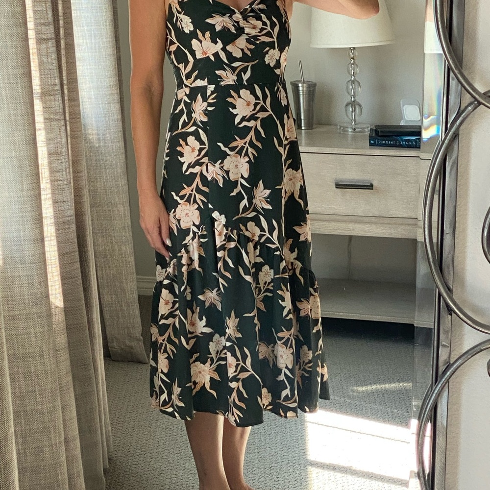 Maurices Green Floral Midi Dress with Cream Flowers